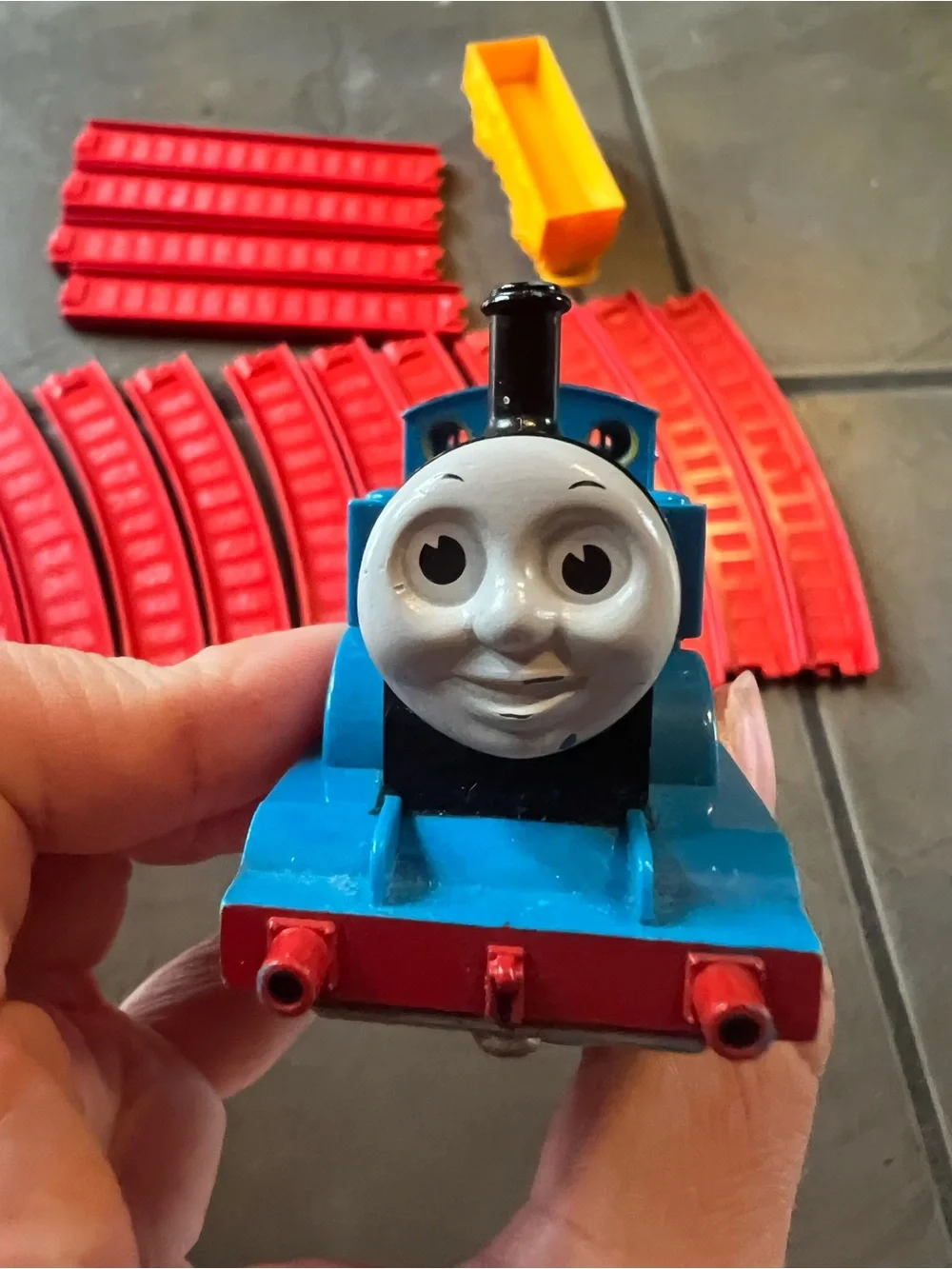 Thomas & Friends Blue Engine with Red Track Sections and Yellow Cart